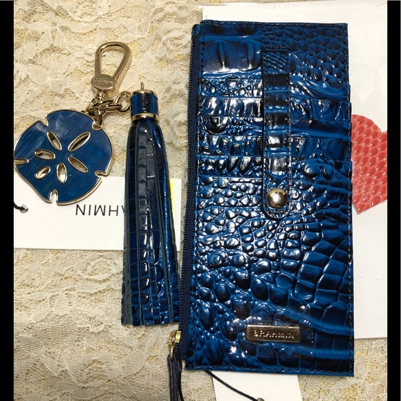 NWT BRAHMIN SAPPHIRE Credit Card Wallet & matching SAND DOLLAR TASSLE - Picture 1 of 3